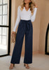 Dark Blue Women's Brief Elastic Waist High Waisted Wide Leg Pant with Belt