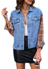 Classic Blue + Orange Plaid Women's Denim Oversized Plaid Shacket Jacket Vintage Shirt Jackets
