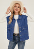 Classic Blue Women's Casual Oversized Button Down Sleeveless Jean Jacket with Pockets