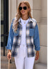 Blue Plaid Women's Brief Button Down Denim Loose Plaid Flannel Shirt Coats Jackets