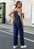 Navy Blue Women's Button Down Pocket Straight Leg Vintage Casual Overalls