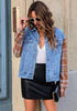 Classic Blue + Orange Plaid Women's Denim Oversized Plaid Shacket Jacket Vintage Shirt Jackets