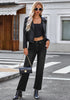 Washed Black Women's Straight Leg Pull On Denim Pant High Waisted Stretch