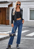 Classic Blue Women's Straight Leg Pull On Denim Pant High Waisted Stretch