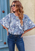 Paisley Blue Women's Casual Floral Print Short Sleeve Flowy Babydoll Tops