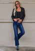 Dark Blue Women's Straight Leg Pull On Denim Pant High Waisted Stretch
