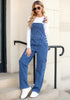 Classic Blue Women's Casual Adjustable Strap Wide Leg Jumpsuit with Pocket Jeans Trouser
