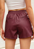 Wine Red Women’s Faux Leather Shorts PU Leather Relaxed Fit Ultra High Rise Elastic Shorts