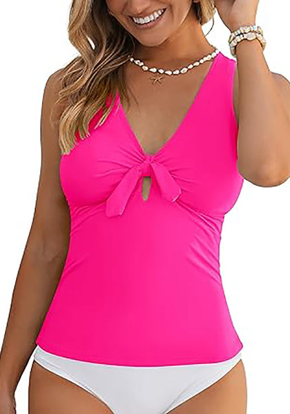 High Stretch One Piece Swimsuit Tie Front Keyhole Sleeveless Tank Style Swimwear