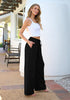 Relaxed Fit High Waisted Elastic Waist Wide Leg Drawstring Pocket Pant