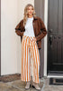 Women's Fashion High Waist Wide Leg Loose Fit Orange White Striped Denim Jeans