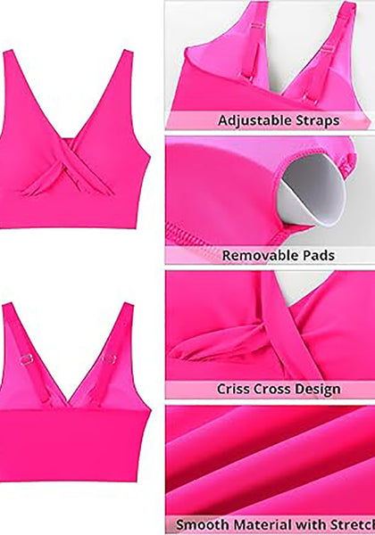 High Stretch Crisscross V Neck Bikini Tops for Women Comfortable Swimsuit Quick Dry Bathing Suit