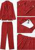 Red Women's Blazer Set Business Casual Full Fit Blazer Jackets and Straight Pant Suits with Pockets
