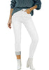 Cream White Women's Denim Fleece Mid Waist Thermal Jeggings Warm Trousers Jeans