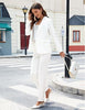 Cream White Women's Blazer Set Business Casual Full Fit Blazer Jackets and Straight Pant Suits with Pockets