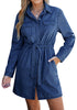 Classic Blue Women's Fashion Brief Dress Casual Denim Button Down Long Sleeve Knee-Length Short Dress with Pockets