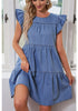 Bay Blue Women's Mini Denim Babydoll Sleeveless Ruffle Sleeve Pleated Dress