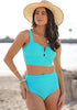 Aqua Blue Bikini Tops for Women's Midkini Padded Ruffle V-Neck Swimwear Tankini Top
