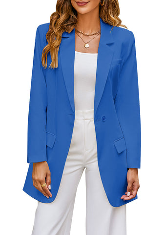 Brilliant Blue Women's Casual Long Suit Jacket Belted Fashion Office Blazer Outfit