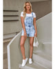 Women's Ripped Denim Bib Overall Shorts Raw Hem Shortall Jeans