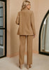 Camel Women's Business Casual 2 Piece Blazer Jacket Straight Leg High Waisted Pants Suits