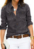 Dark Gray Denim Shirt Women Chambray Jean Western Shirts Long Sleeve Button Down Tops