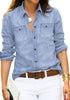 Acid Wash Lakeside Blue Women Chambray Jean Western Shirts Long Sleeve Button Down Tops