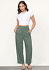 Olive Green Women's Casual High Waisted Lightweight Lounge Barrel Cropped Pants Soft Smocked Comfort Wear