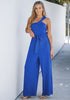 Royal Blue Comfy Sleeveless Belted Jumpsuits & Long Rompers for Women