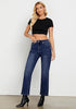 Dark Blue Women's High Waist Jean Regular Fit Slight Stretch Straight Leg Ankle Length Pants