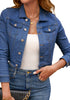 Twilight Blue Women's Basic Long Sleeves Fitted Denim Cropped Jacket