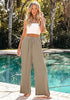 Light Taupe Relaxed Fit High Waisted Elastic Waist Wide Leg Drawstring Pocket Pant