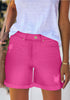 Hot Pink High Waist Roll-Over Distressed Jean Shorts