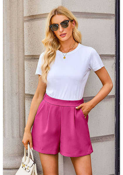 Hot Pink Women's High Waisted Pleated Dress Shorts for Business and Casual Outfits