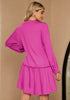 Hot Pink Women's Brief Loose Denim Button Down Dress with Pockets