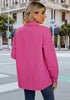 Hot Pink Women's Brief Oversized Denim Button Down Long Sleeve  Pocket Jacket
