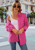 Hot Pink Women's Brief Oversized Denim Button Down Long Sleeve  Pocket Jacket