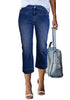 2024 Women's Casual Nightfall Blue Denim High Waisted Slim Fit Jeans Capri Pants With Pockets