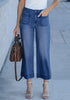 Darkness Blue 2025 Women's High Waisted Long Denim Wide Leg Pockets Cropped Pants Jeans Trouser