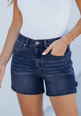 Dark Blue Women's High Waisted Distressed Denim Jeans Stretchy Summer Casual Shorts