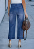 Darkness Blue 2025 Women's High Waisted Long Denim Wide Leg Pockets Cropped Pants Jeans Trouser