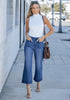 Darkness Blue 2024 Women's High Waisted Long Denim Wide Leg Pockets Cropped Pants Jeans Trouser