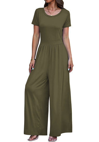 Olive Green Women's Wide Leg Jumpsuits Baggy Loose Short Sleeves Overall