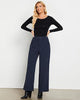 Navy Blue Women's Casual High Waist Pocket Polyester Relaxed Fit Wide Leg Pants