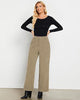Khaki Women's Casual Full-Length High Waist Relaxed Fit Wide Leg Front Zip Elastic Waist Back Pocket Pants Button Matching Non-Stretch