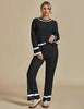 Black Women Soft Long Sleeve Wide Leg Set Casual Sleep Lounge Wear