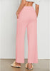 Pink Women's Ankle-Length High-Waist Pants Relaxed Fit Wide-Leg Pull-On Side Pocket