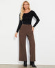 Brown Women's Casual High Waist Pocket Polyester Relaxed Fit Wide Leg Pants