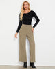 Khaki Women's Casual Full-Length High Waist Relaxed Fit Wide Leg Front Zip Elastic Waist Back Pocket Pants Button Matching Non-Stretch