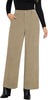 Khaki Women's Casual Full-Length High Waist Relaxed Fit Wide Leg Front Zip Elastic Waist Back Pocket Pants Button Matching Non-Stretch